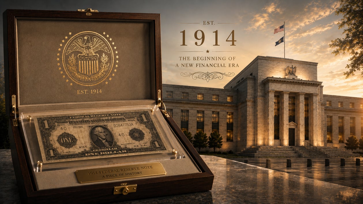The After Crypto contest prize pack featuring 1914 Federal Reserve Notes presented on a BitcoinIRA-branded display.